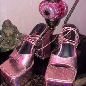 EGO Holographic Pink Platform Heels